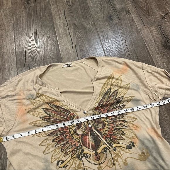 Y2K One World Top Rhinestones Studded Grunge Punk Long Slv Shirt Plus 2X Wings - Picture 6 of 8